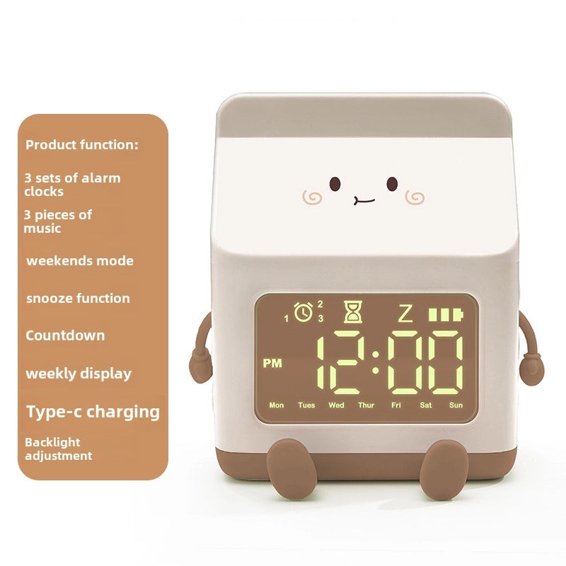 Cute Milk Carton Mini Electronic Alarm Clock for Kids|Children's Bedroom Clocks