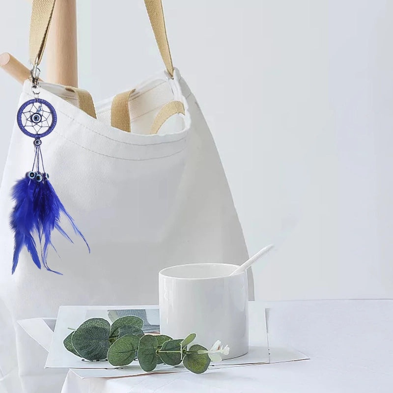 Bohemian Dream Catcher Keychain with Feather and Evil Eye Charm|Accessories & Keychains