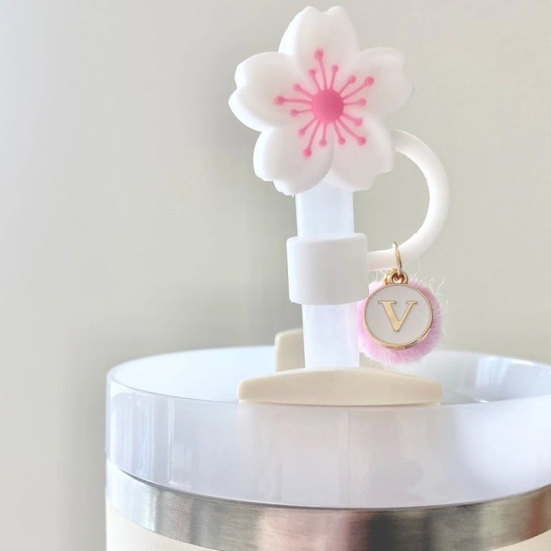 Floral Letter Silicone Straw Cap Decorative Cover 1 Piece|Drinkware Accessories