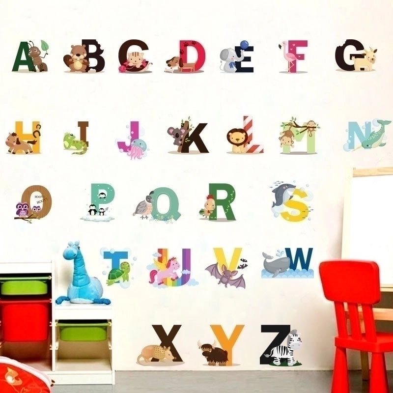 26 English Alphabet Wall Stickers with Cartoon Animals for Kids Room Decor|Children's Room Wall Decals