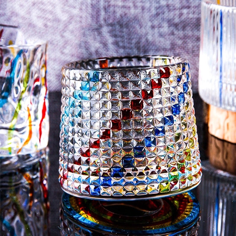 Elegant Striped Lattice Glass Wine Glass Set | Glassware & Drinkware