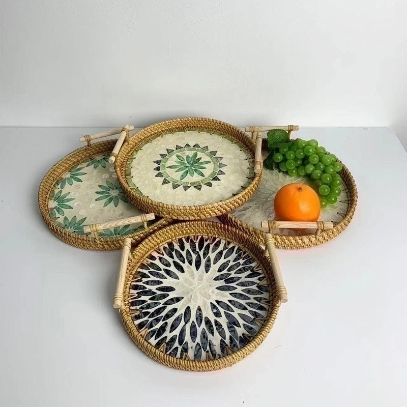 Handwoven Floral Rattan Shell Storage Basket for Casual Home Décor|Home Storage & Organization