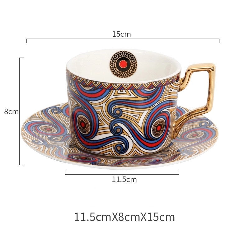 Retro Geometric Devil's Eye White Porcelain Mug with Placemat Set | Kitchen & Dining Accessories