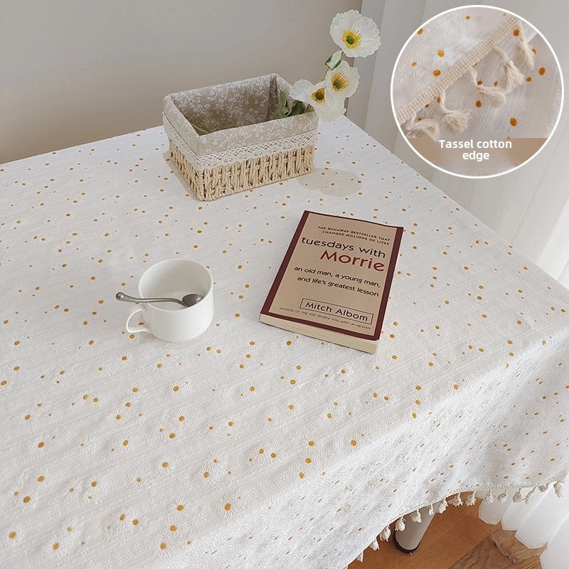 Japanese Style Daisy Cotton Linen Tablecloth Decorative Cloth for Photography Background Coffee Dining TV Cabinet | Home Decor Tablecloths