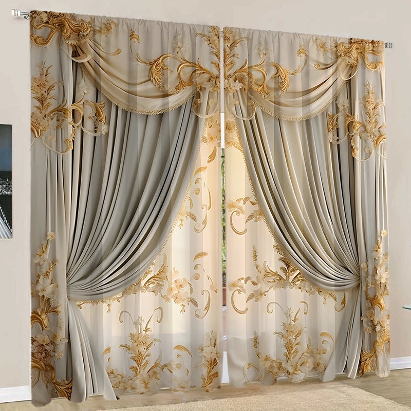 2PCS Floral Pattern 3D Digital Print Curtains | Home Decor Curtains