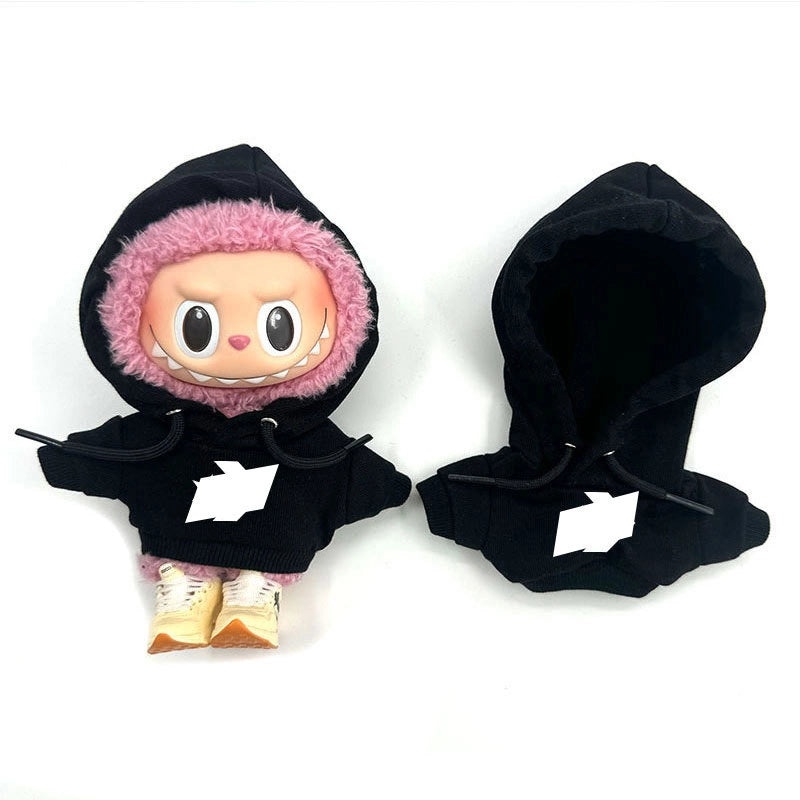 Rab Cloth Labubuu 17cm Handmade Cotton Doll with Fashion Logo Hoodie Black | Fashion Accessories