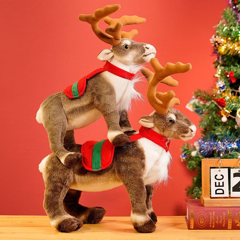 Simulation Reindeer Plush Toy Standing Elk Fawn Doll Christmas Decoration for Kids and Gifts|Christmas Decorations