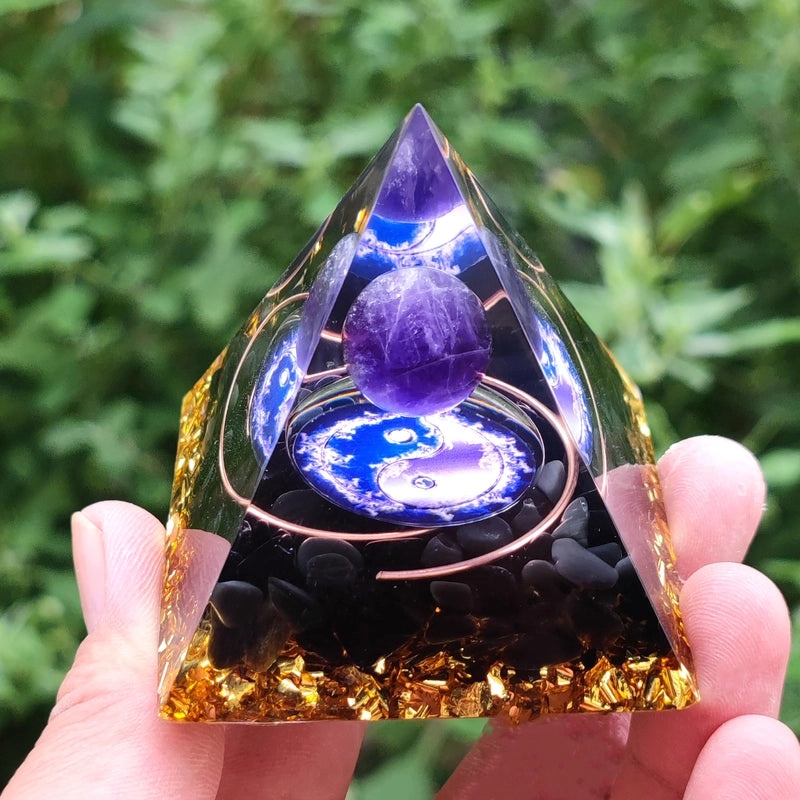 Pyramid Resin Crystal Ball with Decorative Pyramid Gravel | Home Decor & Accessories