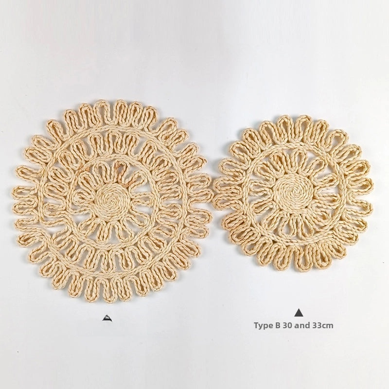 Hand-Woven Corn Husk Grass Flower Mat for Dining Table Insulation Coaster Pot Bowl Mat|Kitchen & Dining Accessories