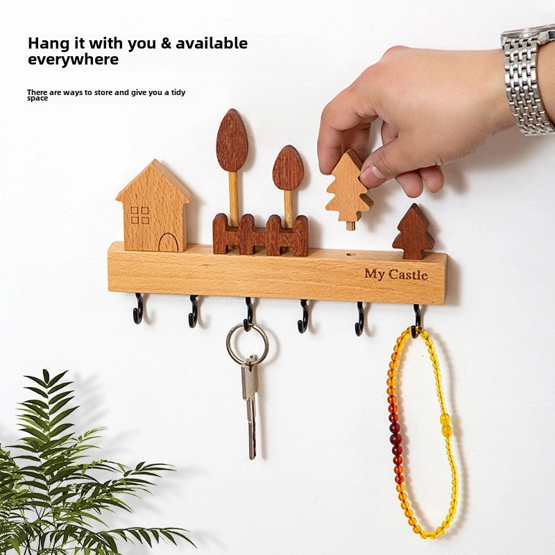 Nordic Solid Wood Wall-mounted Key Hook Punch-free Creative Storage Rack for Entrance|Home Organization
