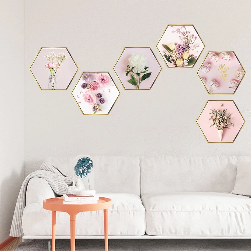 Pink Floral Hexagon Photo Frame Wall Decal|Home Decor