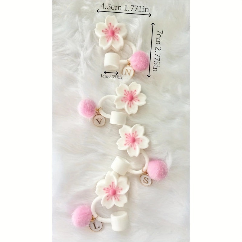 Floral Letter Silicone Straw Cap Decorative Cover 1 Piece|Drinkware Accessories