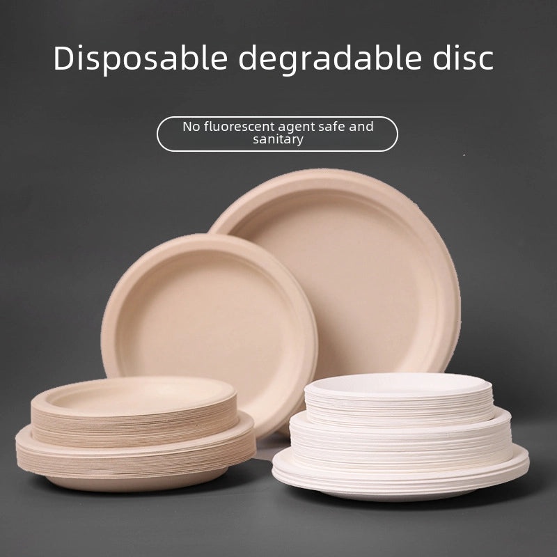 Disposable Biodegradable Sugarcane Pulp Paper Plates Thickened Dinner Plates for BBQ Cake Kindergarten DIY | Party Supplies & Disposable Tablewar