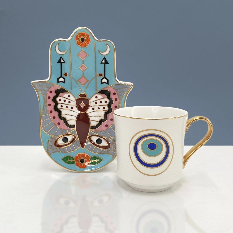 Vintage Devil's Eye White Porcelain Mug Placemat Set | Home & Kitchen Tableware