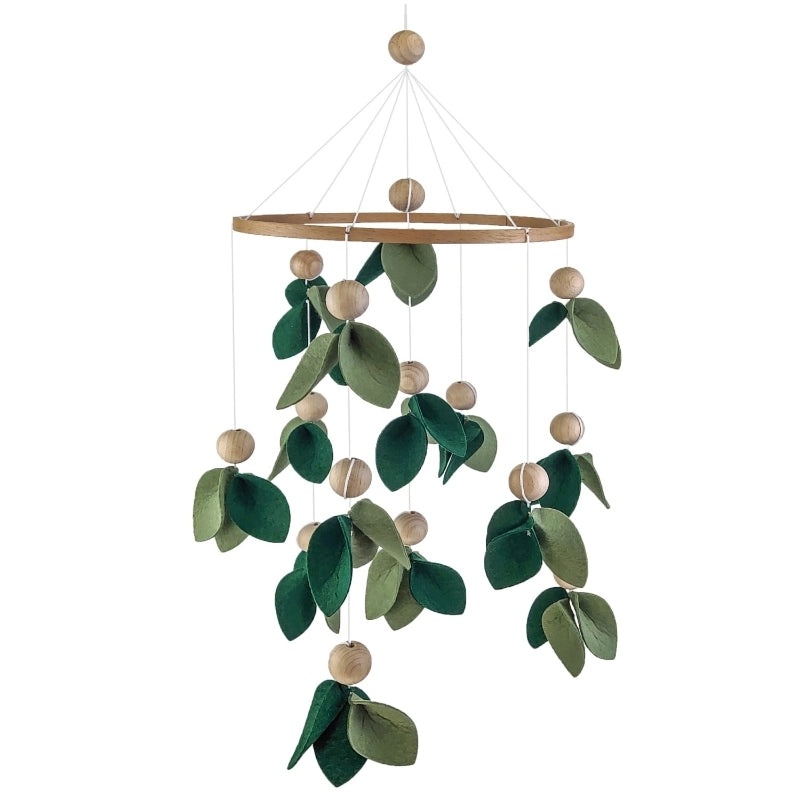 Handmade Felt Leaf Beads Bamboo Ring Wind Chime Bed Bell for Newborn Infant Kids Room Decor | Baby Room Decorations