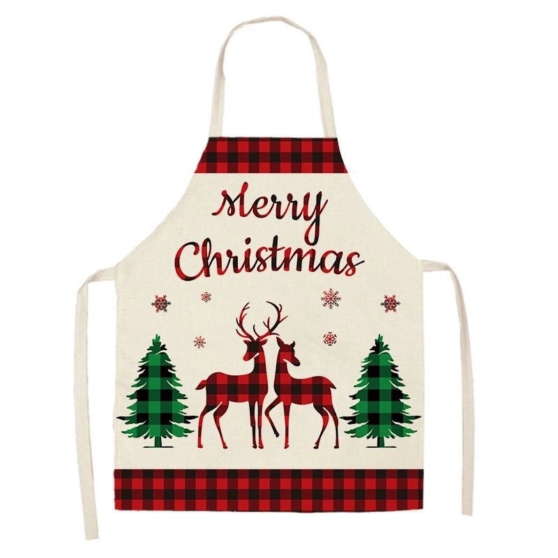 Christmas Santa Claus Stripe Snowflake Linen Apron Holiday Kitchen Accessory|Kitchen & Dining