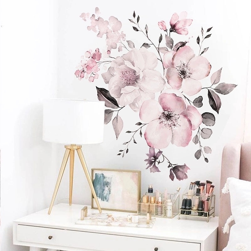 Watercolor Pink Flower Wall Sticker, 30 Pieces, Removable Home Decor Background | Home Decor & Wall Art