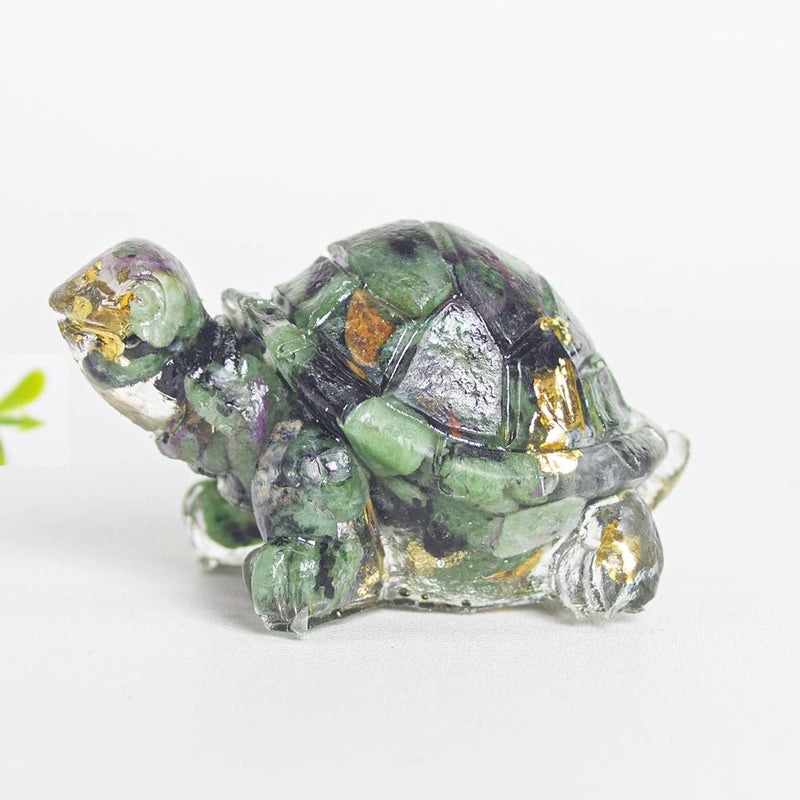 Minimalist Tortoise Figurine with Natural Crystal Accents|Home Decor