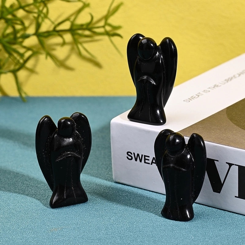 Handcrafted Natural Stone Angel Indoor Decor Minimalist Ornament Black Red White