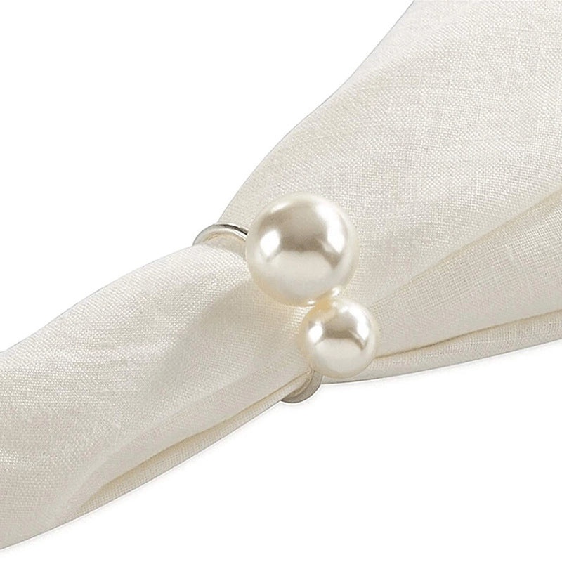 Elegant Round Pearl Metal Napkin Rings Set of 6 | Dining Table Accessories and Napkin Holders