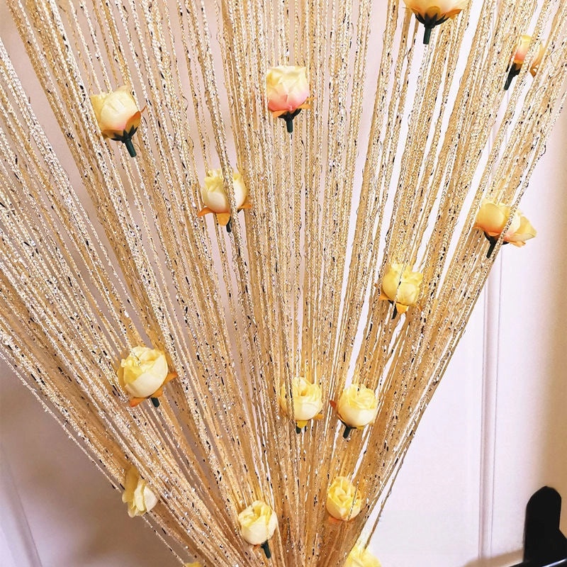 Silver Rose Thread Curtain 1x2 Door Partition Drapes Privacy Porch Divider | Home Decor Curtains