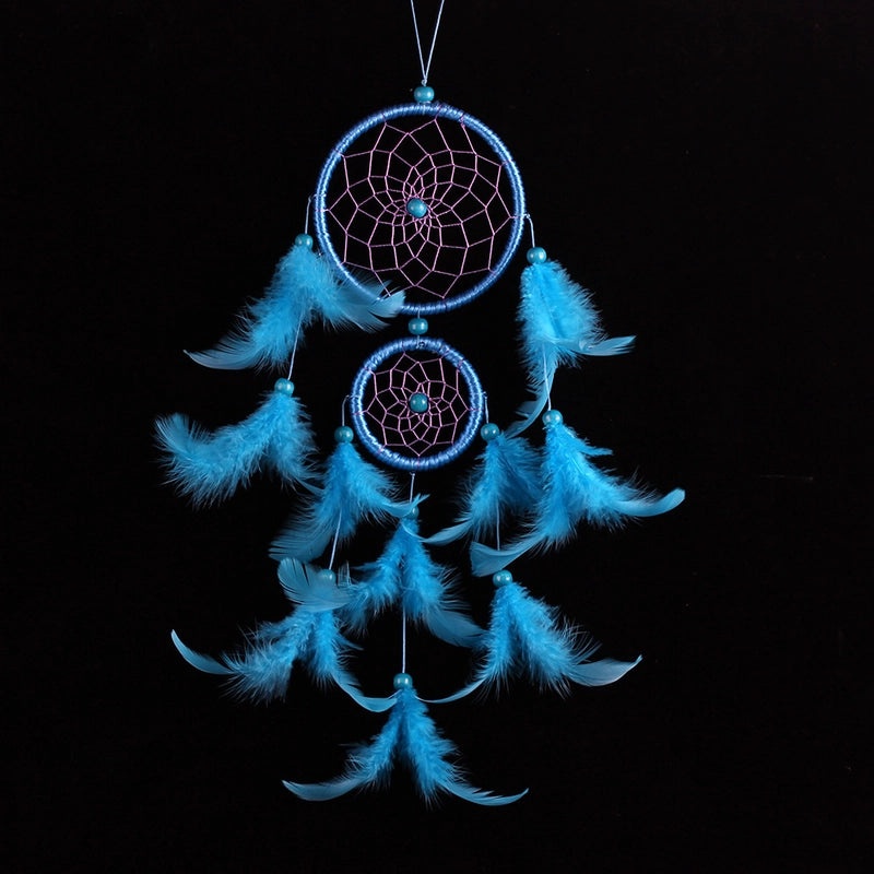 Double-ring Dreamcatcher Car Pendant with Satin Lines and Feathers for Home Wall Decoration|Car Accessories