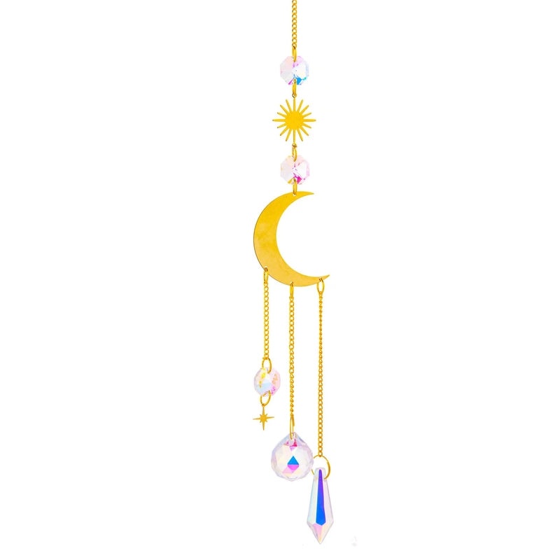 Minimalist Sun and Moon Crystal Suncatcher Wind Chime for Home Decor | Home Decor & Wall Art