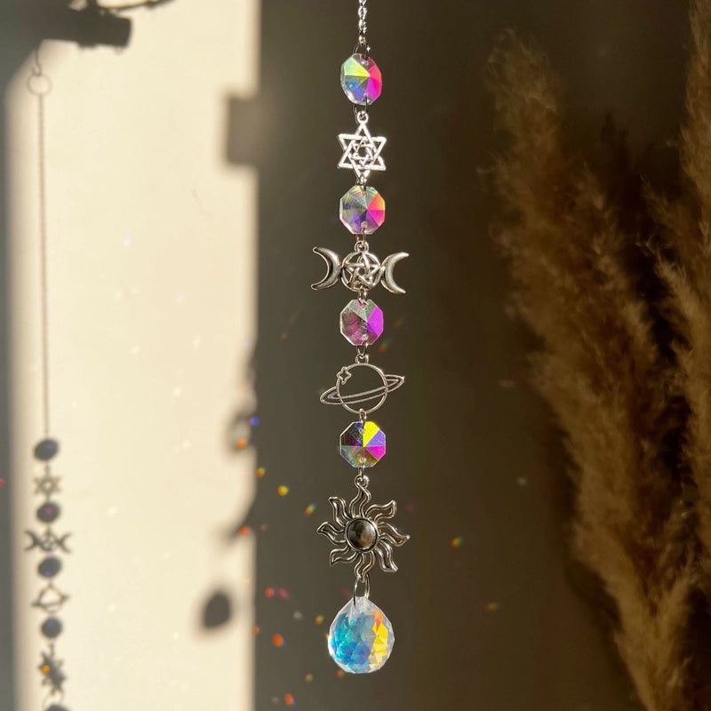 Sun Star Heart Crystal Suncatcher Wind Chime Wall Hanging | Home Decor Accessories