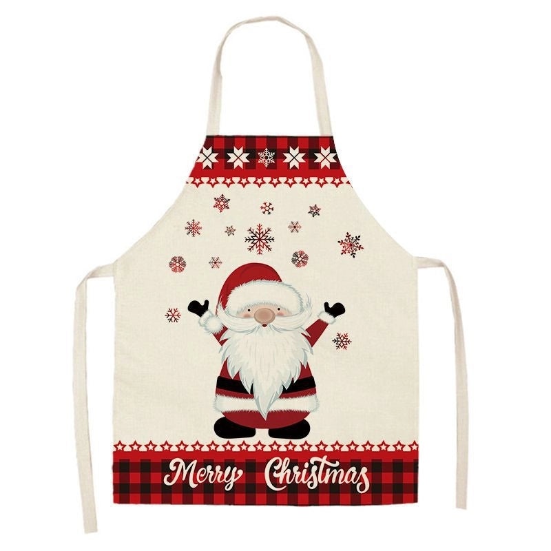 Christmas Santa Claus Stripe Snowflake Linen Apron Holiday Kitchen Accessory|Kitchen & Dining