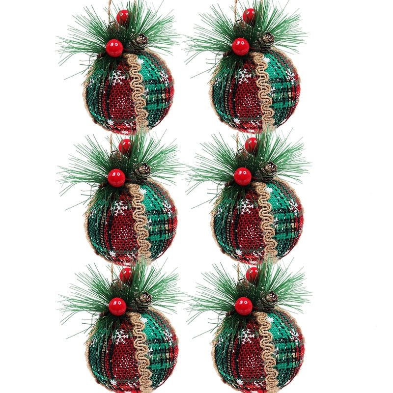 Christmas Plaid Cloth Balls 6cm & 8cm Black White Red Tree Hanging Decorative Ornaments|Christmas Decorations