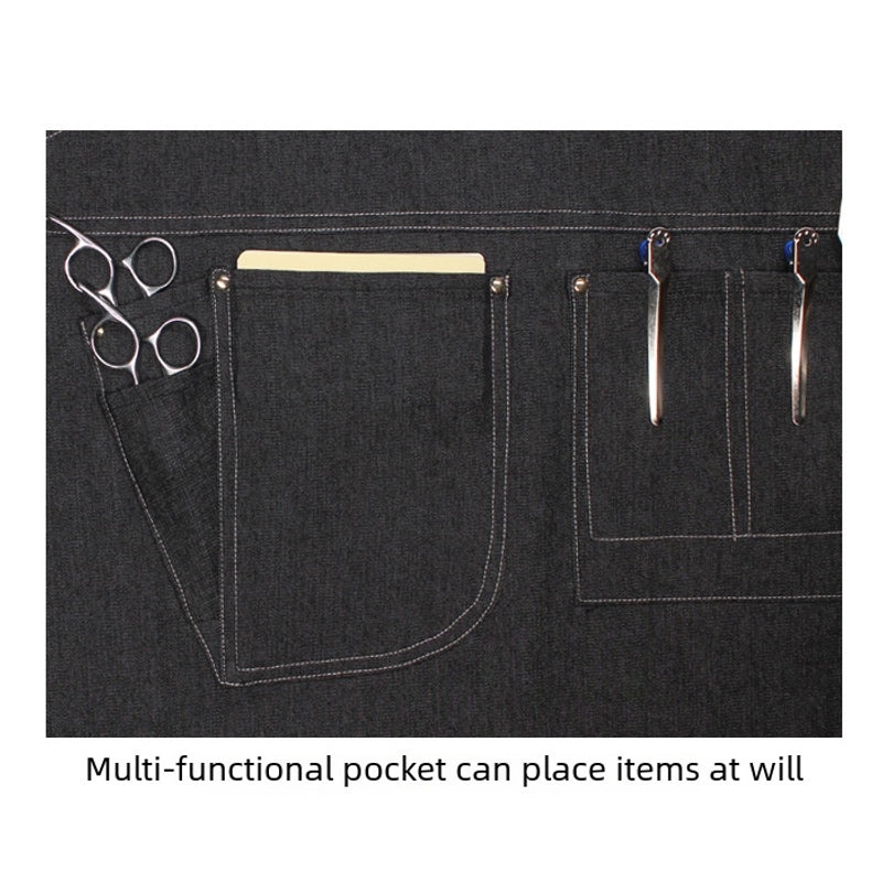 Denim Suspender Apron for Barista, Hair Stylist, Restaurant Staff, Floral Design, Unisex, Korean Style Workwear|Aprons & Workwear