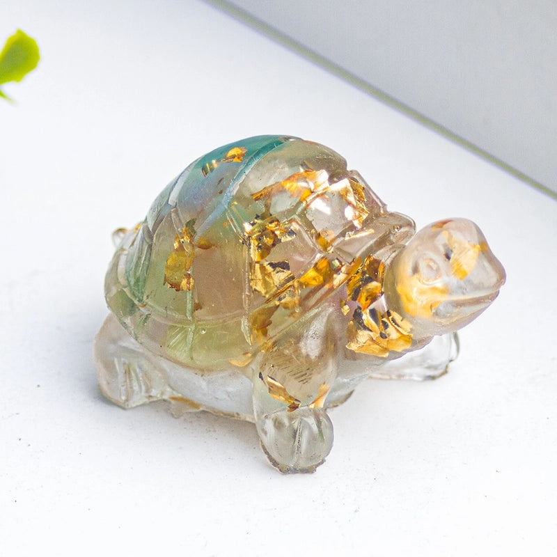 Minimalist Tortoise Figurine with Natural Crystal Accents|Home Decor
