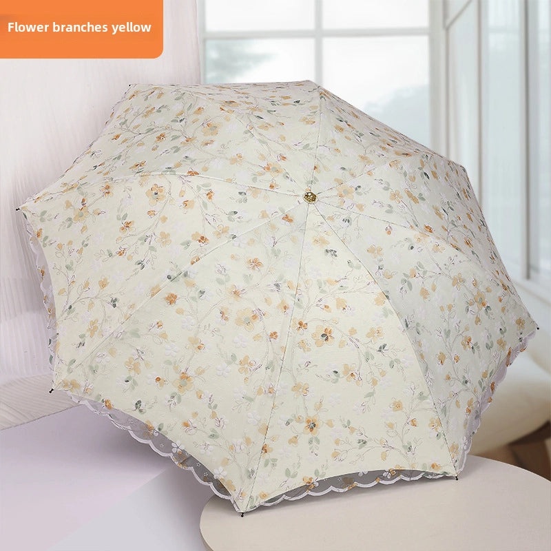 Goddess Princess Double Layer Lace Foldable Umbrella for Women | Sun & Rain Protection | Black Sunshade Umbrellas | Women's Accessories