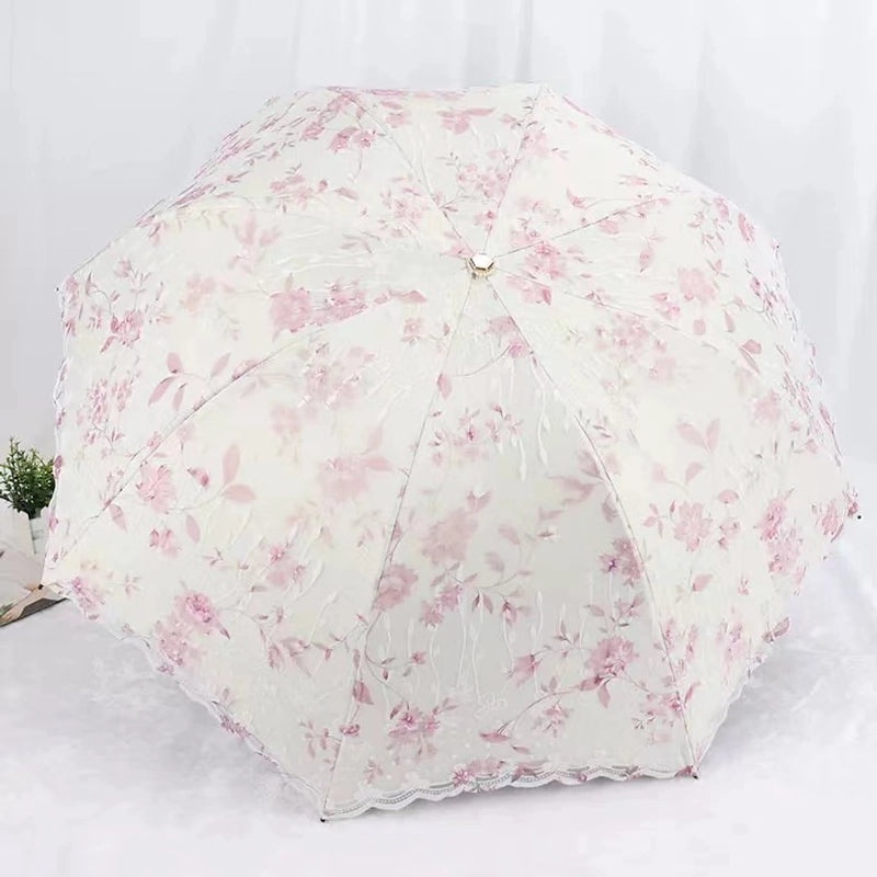 Goddess Princess Double Layer Lace Foldable Umbrella for Women | Sun & Rain Protection | Black Sunshade Umbrellas | Women's Accessories