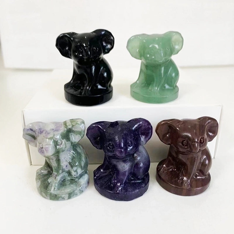 Adorable Koala Figurine with Natural Stone and Crystal Details|Home Decor Ornaments