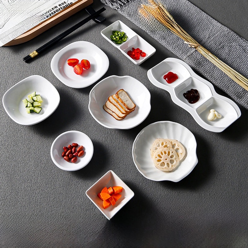 White Melamine Round Three-Compartment Sauce Dish Imitation Porcelain for Restaurant Hot Pot Serving|Kitchen & Dining Accessories