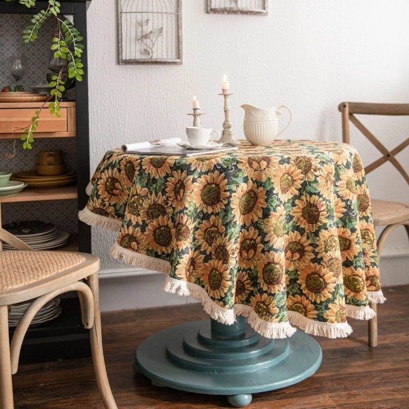 Yi Manqi Yun American Jacquard Sunflower Round Thick Tablecloth Factory Direct Supply|Home & Kitchen Textiles