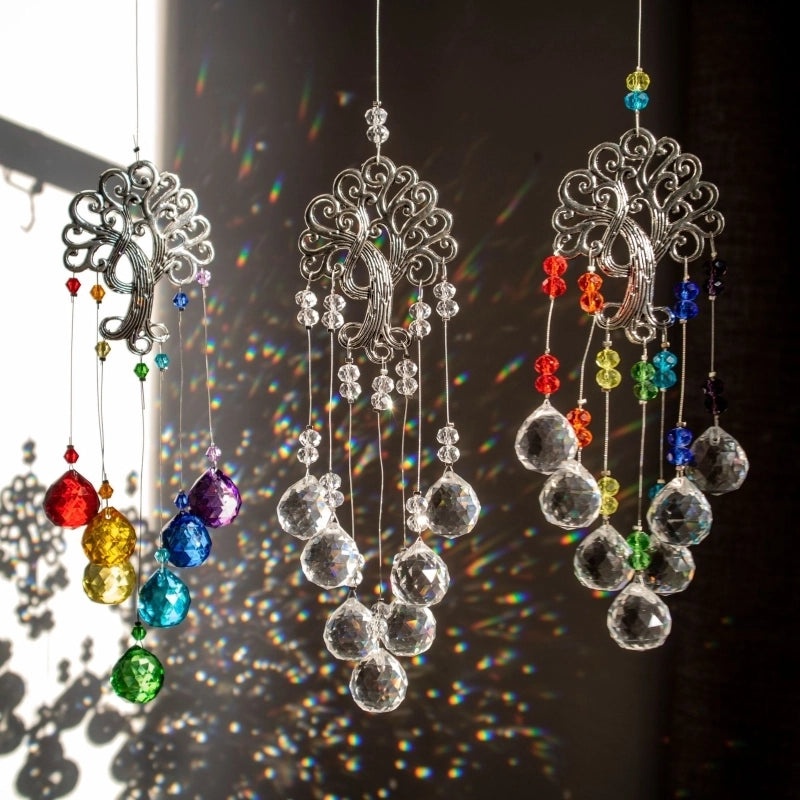 2 Pieces Pastoral Life Tree Glass Crystal Alloy Pendants Decorative Artificial Charms|Home Decor Accessories