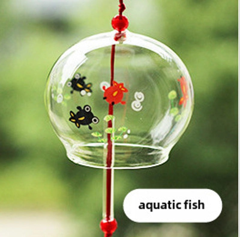 Handmade Painted Glass Pendant with Creative Pattern Wind Chimes Japanese Craft Style | Home Decor & Crafts