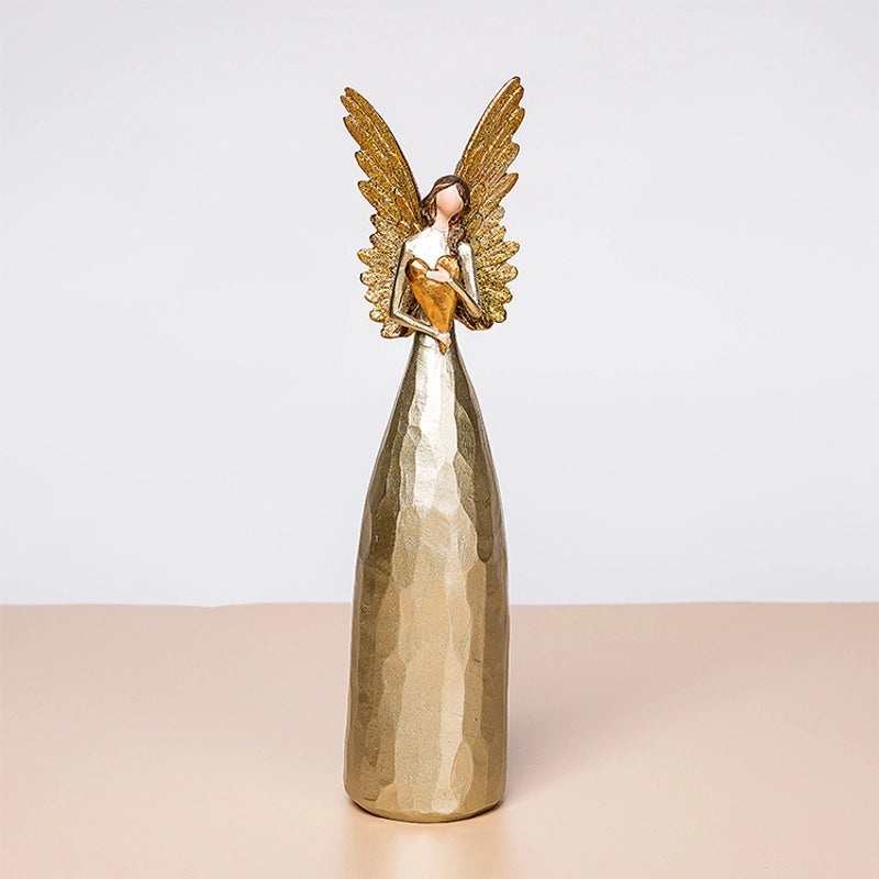 Golden Heart Angel Statue Resin Ornament | Home Decor & Collectibles