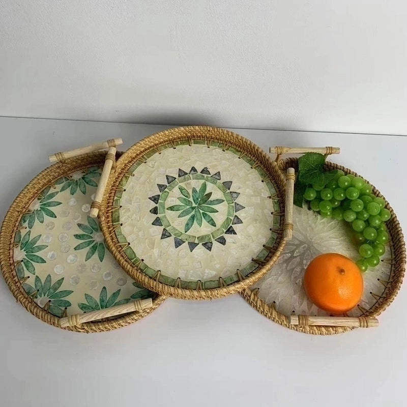 Handwoven Floral Rattan Shell Storage Basket for Casual Home Décor|Home Storage & Organization