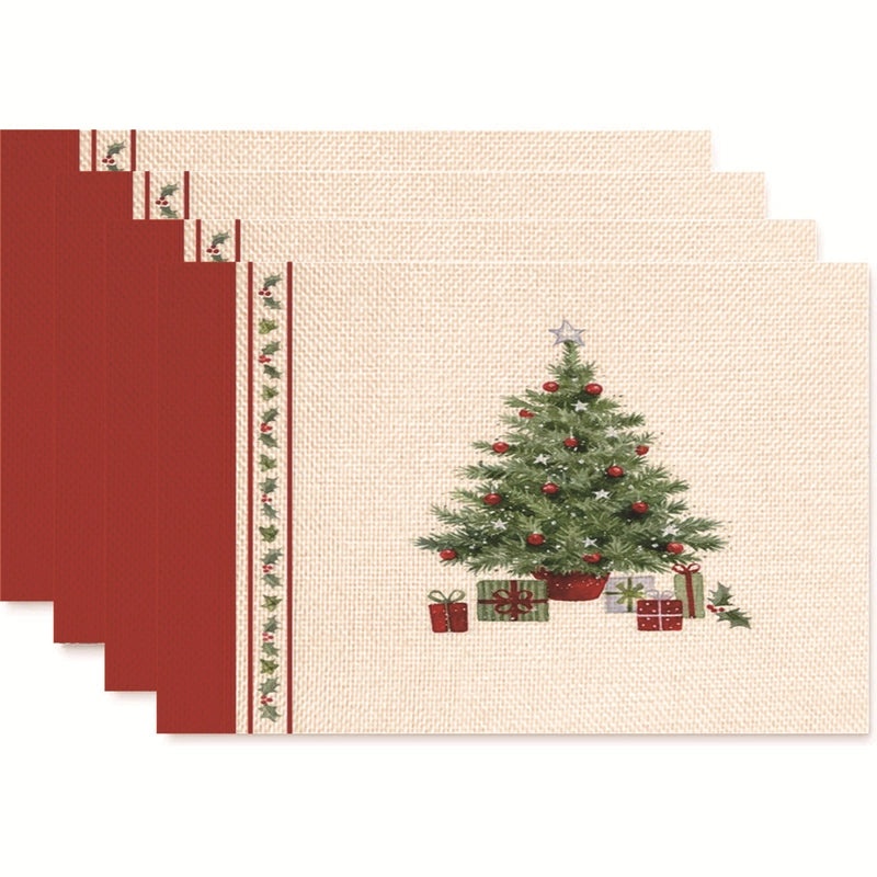Nordic Christmas Tree Bow Knot Snowflake Linen Cotton Placemat|Home Decor & Tableware