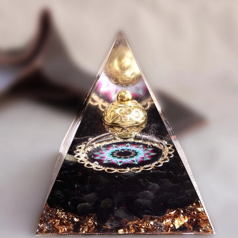 Set of 2 Chinoiserie Resin Crystal Pyramids Decorative Artificial Ornaments | Home Decor