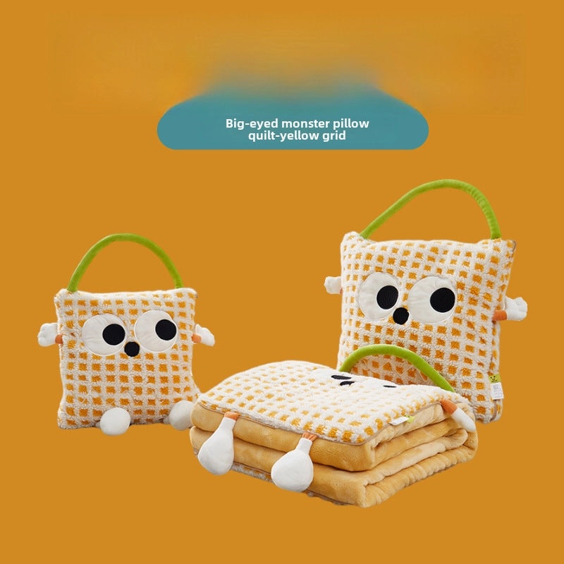 Big Eye Monster Embroidered Lambswool Flannel Cushion Blanket for Office Car Use|Home & Living