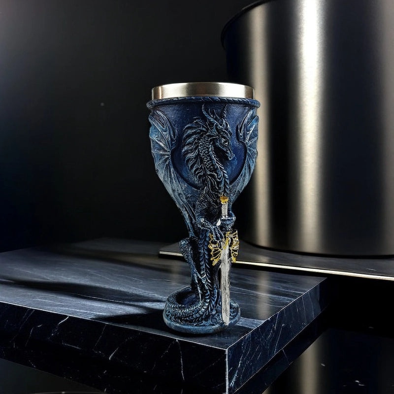 Retro Chinoiserie Dragon Stainless Steel Wine Glass Single Piece|Drinkware & Bar Accessories