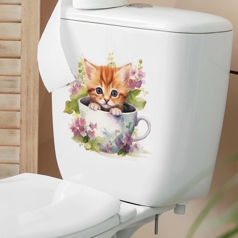 Adorable Cat and Floral PVC Wall Decal | Home Decor Wall Stickers