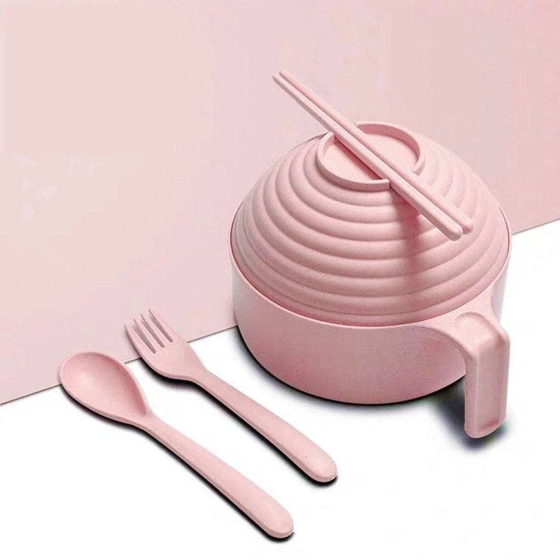 日式麦秸方便面碗带盖筷子套装|餐具厨房用品