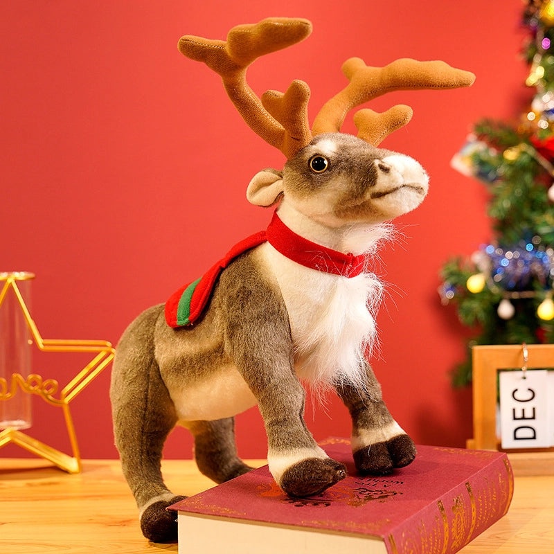 Simulation Reindeer Plush Toy Standing Elk Fawn Doll Christmas Decoration for Kids and Gifts|Christmas Decorations