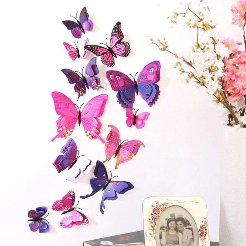 3D Butterfly Wall Stickers with Glue Imitation Decorative Fridge Magnets for Wedding Home Decor|Home Decor & Wall Art