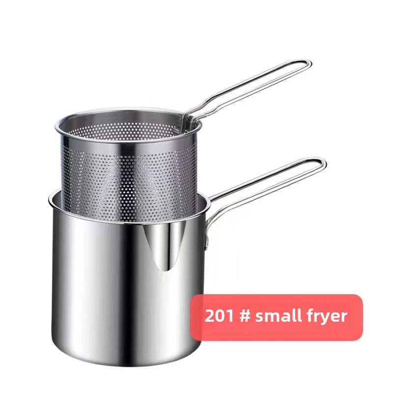 Japanese Style Mini Deep Fryer 304 Stainless Steel Gas Pot with Strainer Oil-saving Tempura Cooker | Kitchen Appliances